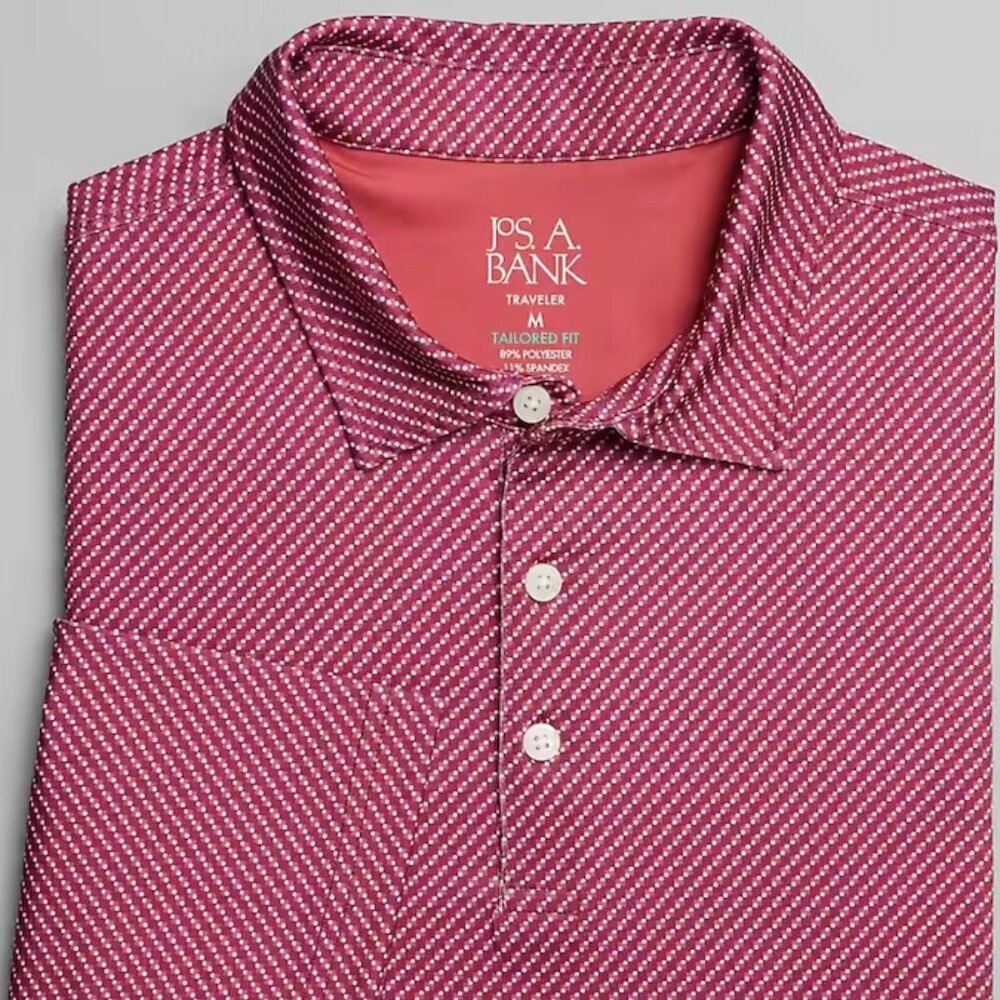 Jos. A.Bank Traveller Collection Tailored Fit Diagonal Dot  Long Sleeve  Polo